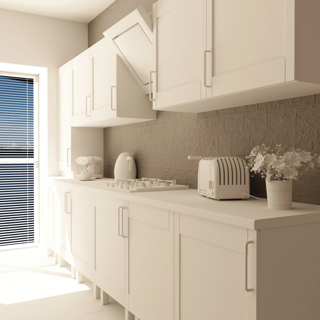 3D render of a contemporary kitchen interior