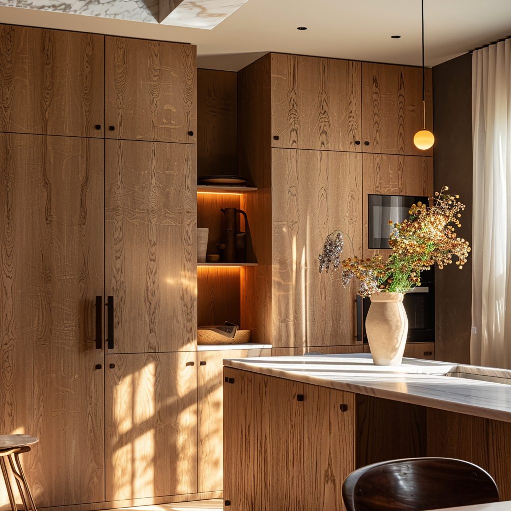 kitchen-with-vase-flowers-lamp-counter