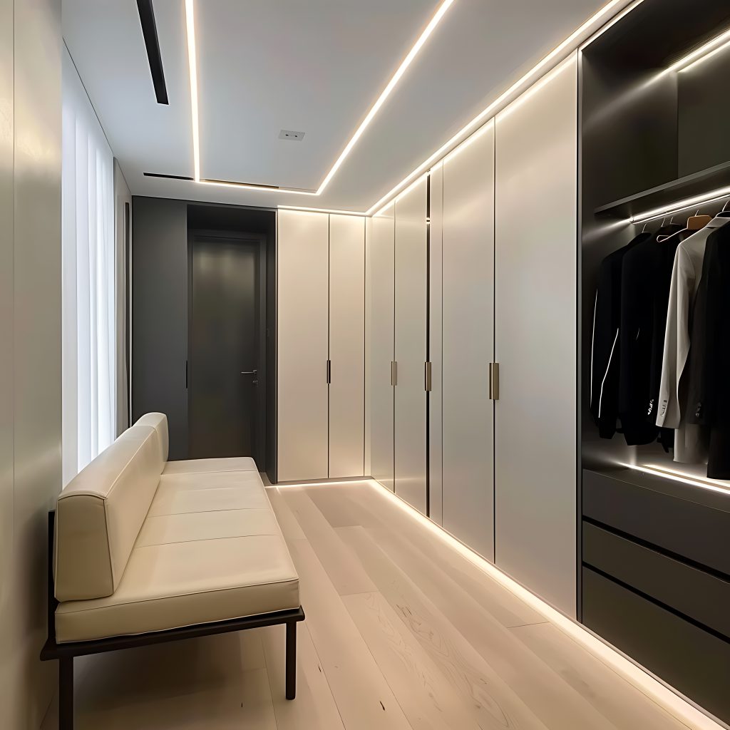 a view of a room with a bench